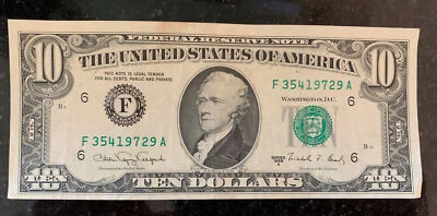 1988 A $10 Dollar Bill F6 District S# F 35419729 A - Image 1 of 2