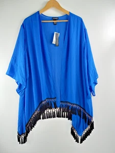 Catherines Open Front Jacket Women's Size 2X Blue Beaded Tassel 3/4 Sleeve New - Picture 1 of 8