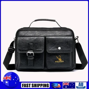 Vintage Men PU Leather Messenger Bag Multi Pockets Small Handbags (Black) - Picture 1 of 8