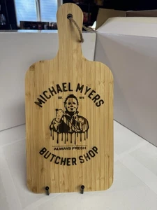 Michael Myers Butcher Shop Laser Engraved Bamboo Paddle Handle Cutting Board - Picture 1 of 3