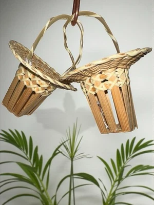 Vintage Mini Wicker Baskets Set of 2 Philippines Small Hanging Country Decor - Image 1 of 4