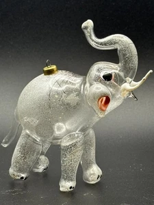 Vintage Italian Blown Glass Christmas Ornament De Carlini Clear Elephant READ - Picture 1 of 16