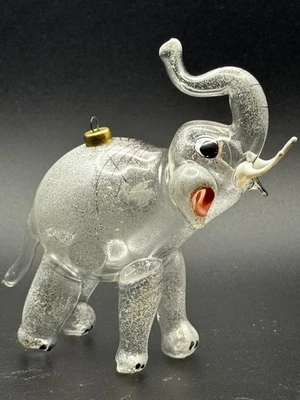 Vintage Italian Blown Glass Christmas Ornament De Carlini Clear Elephant READ - Image 1 of 4