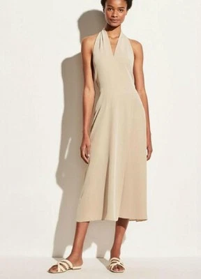 VINCE BEIGE TIE BACK PANELED HALTER MIDI DRESS SZ.S - image 1 of 4