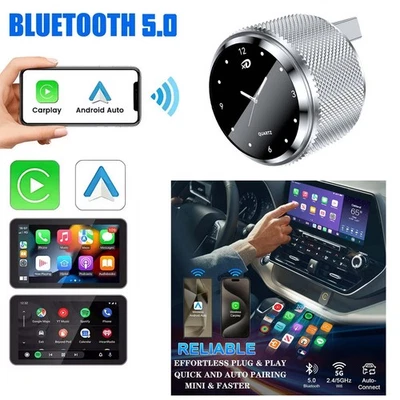2in1-Kabelloser CarPlay Android Auto-Adapter Silber Mit Uhr Kabelloses Bluetooth - Bild 1 von 4