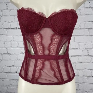 Victoria’s Secret Dark Red Lace Very Sexy Underwire Boned Bustier Corset 32B - Picture 1 of 8
