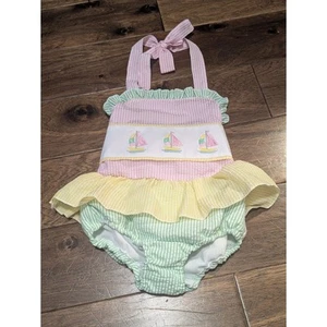 NWT girls Sz 5 Abby And Evie boutique 2 pc swim bathing suit sailboats - Picture 1 of 2