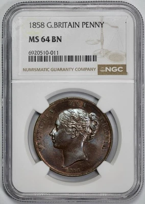 1858 Great Britain Penny NGC MS 64 BN - Image 1 of 4