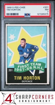 1968 O-PEE-CHEE #201 TIM HORTON MAPLE LEAFS HOF PSA 7 - Image 1 of 3