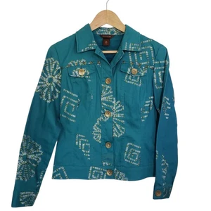 Multiples XS Turquoise Blue Embroidered Denim Jacket - Picture 1 of 17