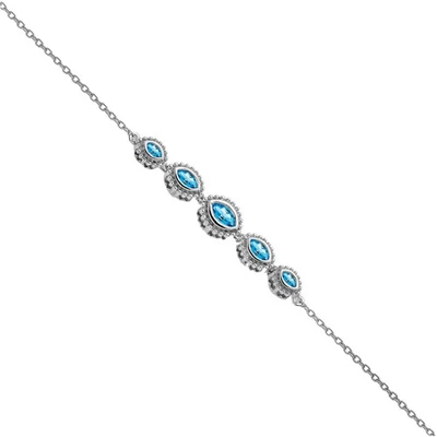 Brazalete tenis topacio azul suizo marquesa oro blanco macizo 14K Foto 1 de 4