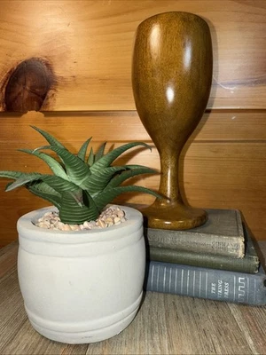 Vintage MCM Handmade Wooden Water Wine Goblet Chalice 7.5 Inch Stemmed Glass - Image 1 of 4