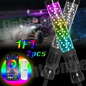 2x 1ft RGB LED Whip Spiral Light Antenna for ATV UTV Polaris RZR 1000 Can Am - Picture 1 of 15