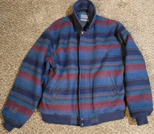 Vintage Pendleton Multi-Color Stripe Western Wool Zip Jacket Large *CHK PICS - Picture 1 of 17