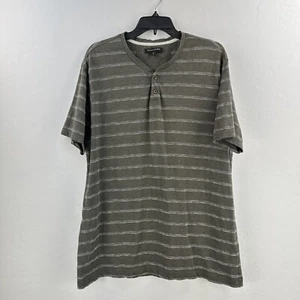 BANANA REPUBLIC Henley Shirt Mens XL Short Sleeve Gray Khaki Green Stripe - Picture 1 of 6