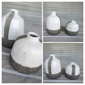 Minimalist Creative Co-Op White Gray Terracotta Bottle Vase Set Luxury QuietGift - Picture 1 of 8