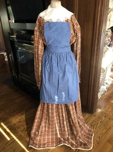 Vintage Damen 1800er Bürgerkrieg Nachstellung Kostüm kariert Kleid Schürze Petticoat - Bild 1 von 12
