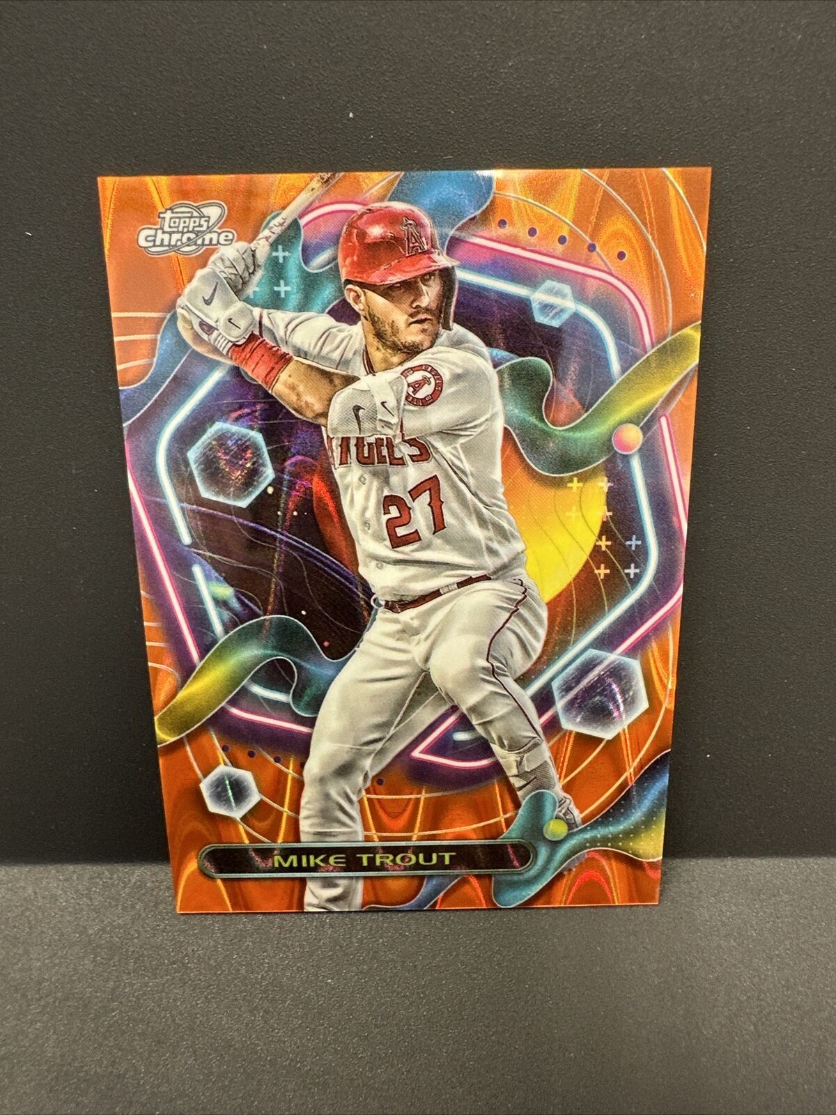 2023 TOPPS CHROME COSMIC MIKE TROUT #129 ORANGE GALACTIC # /25 REFRACTOR Angels