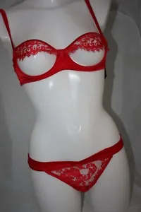Coco de Mer ~ RHEA ~ open bra & thong set BNWT red ~ Small UK 30/32 8/10 - Picture 1 of 5