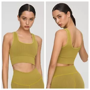 NWT Good American The Seamless Ribbed Sports Bra Golden Olive Size 00/0 Padded - Picture 1 of 12