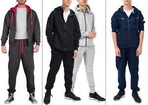 Mens Tracksuits Ful Zip Hoodie Set Sportswear Top & Bottoms GYM Contrast Jogging - Picture 1 of 79