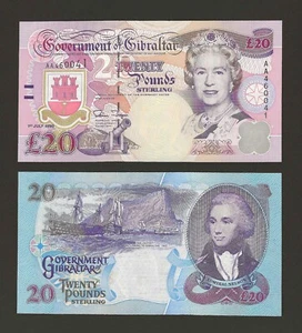 GIBRALTAR 20 Pounds 1995, P-27, Old Date Scarce Now, Original UNC, QEII Note - Picture 1 of 1