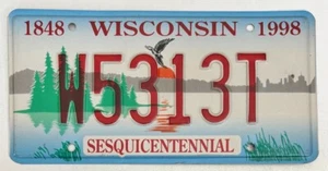 Placa de licencia Sesquicentennial 1998 de Wisconsin # W5313T - Imagen 1 de 1