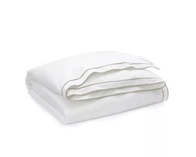 Ralph Lauren $420 Spencer Border Sateen Duvet Cover White/Stn Grey King 108"X96"