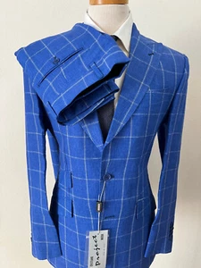 Blue Loro Piana plaid fabric in linen suit - Picture 1 of 4