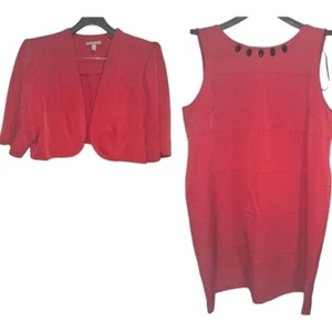 Maya Brooke 22W Red Black Jem Neckline 3/4" Top Midi Dress - Picture 1 of 6