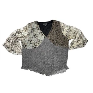 Blusa De Colección 100% Seda | Talla 24W | Top Corte Sesgado Retazos Manga Acampanada Boho - Imagen 1 de 5