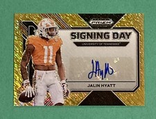 Jalin Hyatt 2023 Prizm Draft Picks Signing Day Gold Rookie Auto # 1/15 Giants