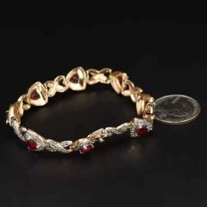 Round Cut LabCreated 6cts PinkRuby Tennis Bracelet 14k Yell Gold Plated Women 7" - Picture 1 of 3