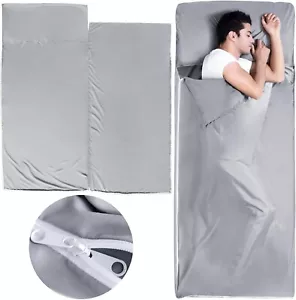 Sleeping Bag Liners with 2 Way Zipper Adult Sleep Sack Travel Sheets Lightweight - Picture 1 of 7