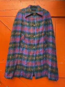 Vintage 60s Scottish Red Blue Green Tartan Wool Mohair Cloak Cape - Picture 1 of 7