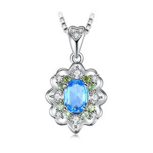 1ct Genuine Swiss Blue Topaz & Peridot 18" Necklace Pendant Sterling Silver Gift - Picture 1 of 5