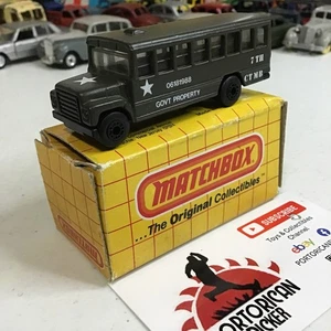 1985 MATCHBOX MB# MILITARY GREEN SCHOOL BUS 1/64 MIB CHINA - Bild 1 von 7