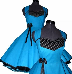 Vestido de baile turquesa con cinta puntiaguda puntos negros blancos para enaguas consagración juvenil - Imagen 1 de 5
