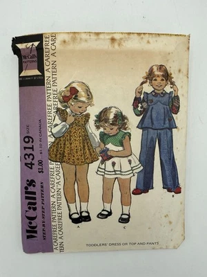 McCalls 1974 Sewing Pattern #4319 Baby Toddler Girls Dress Top Pants Size 1 - Image 1 of 2
