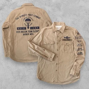 Avirex Jacket Overshirt Shacket Mens Military Army Beige Medium - Picture 1 of 7
