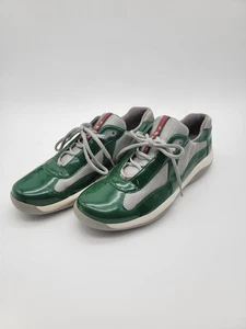 Auténticas zapatillas deportivas Prada America's Cup de caña baja para hombre talla 10 Reino Unido de malla de cuero verde - Imagen 1 de 17