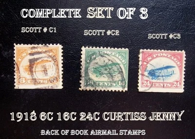A Great Back Of Book Complete US Airmail Set Curtiss Jenny 1918 C1 C2 C3 - Image 1 of 4