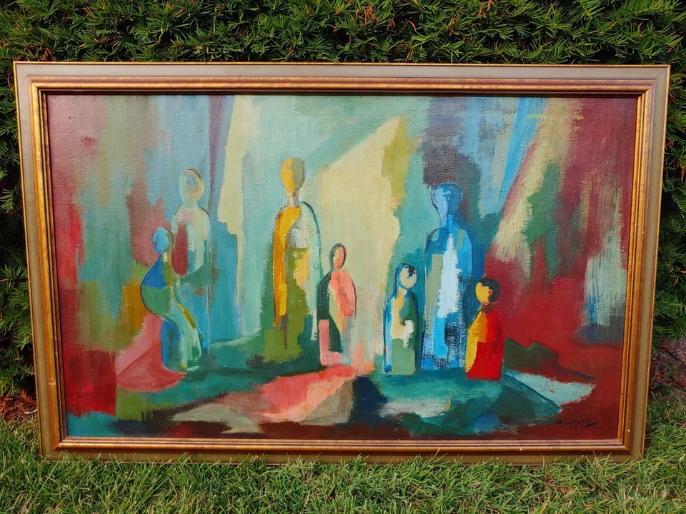 The Stage - Dawn Schneiter - Large Abstract Oil Painting MCM - 1969 Canada - Image 1 of 4