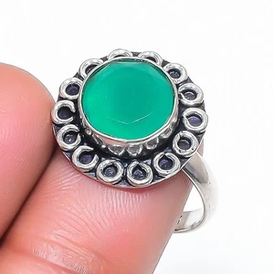 Faceted Green Onyx Gemstone Handmade Gift 925 Sterling Silver Jewelry Ring 9" N2 - Picture 1 of 5