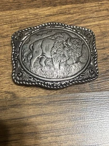 Crumrine Western Belt Buckle Rectangle Buffalo Silver 38058 - Picture 1 of 7