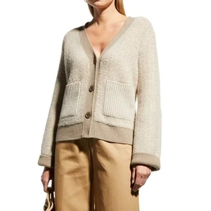 Lisa Yang Sonia Cardigan Sweater Sand Mole Bouclé Knit Cashmere Sz 1 S / M $890 - Picture 1 of 20