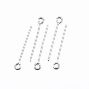 LOT DE 100 TIGES CLOUS À OEIL 25MMx0,8MM EN ACIER INOXYDABLE TIGES INOX - IN72 - Picture 1 of 2