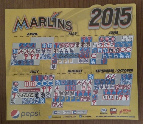 Miami Marlins Magnetic Schedule 2015 - L1 - Fast Shipping Cover
