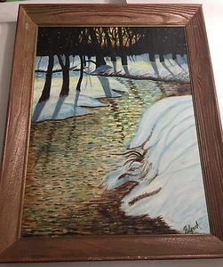 Original Signed Helen Lynch Winter River setting 1964 Painting Wood Frame - Picture 1 of 12