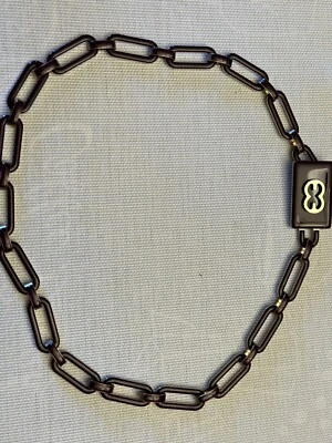 VTG ESCADA SILVER METAL AND BURGUNDY ENAMEL CHAIN LINK BELT W/LOGO SIZE 34 - Image 1 of 4